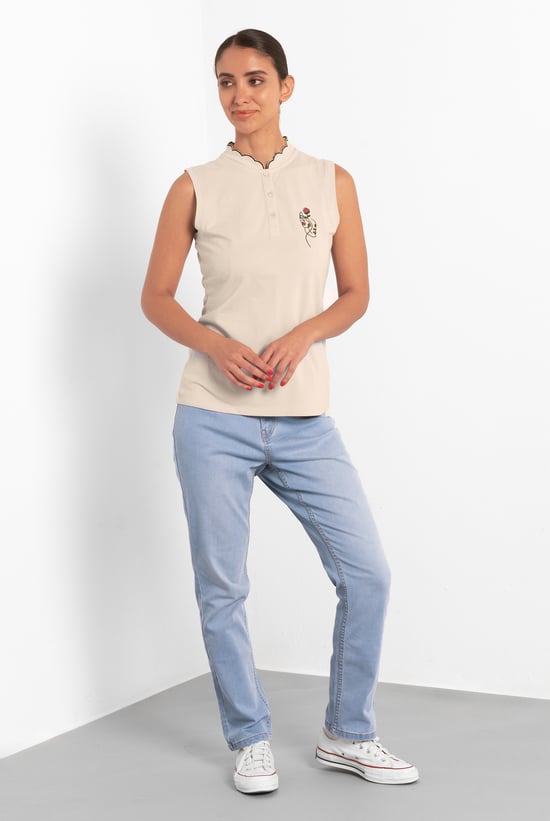 Womens Regular Fit Sleeveless Pique Polo