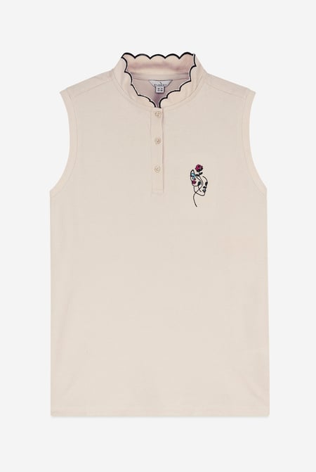 Womens Cream Regular Fit Sleeveless Pique Polo