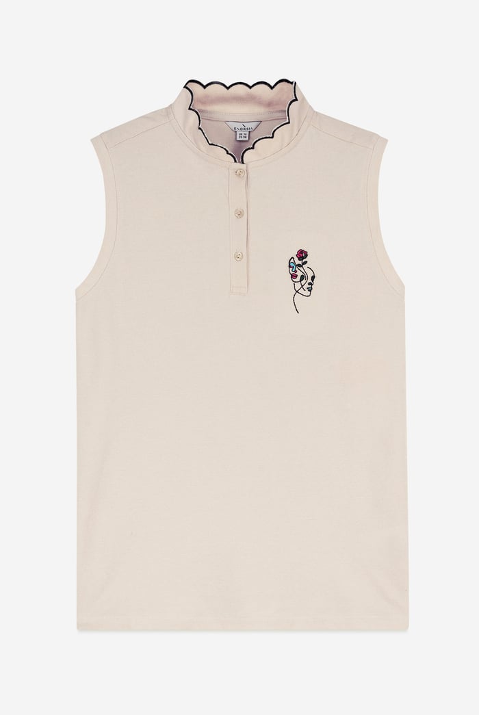 Womens Regular Fit Sleeveless Pique Polo