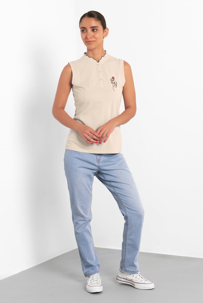 Womens Regular Fit Sleeveless Pique Polo