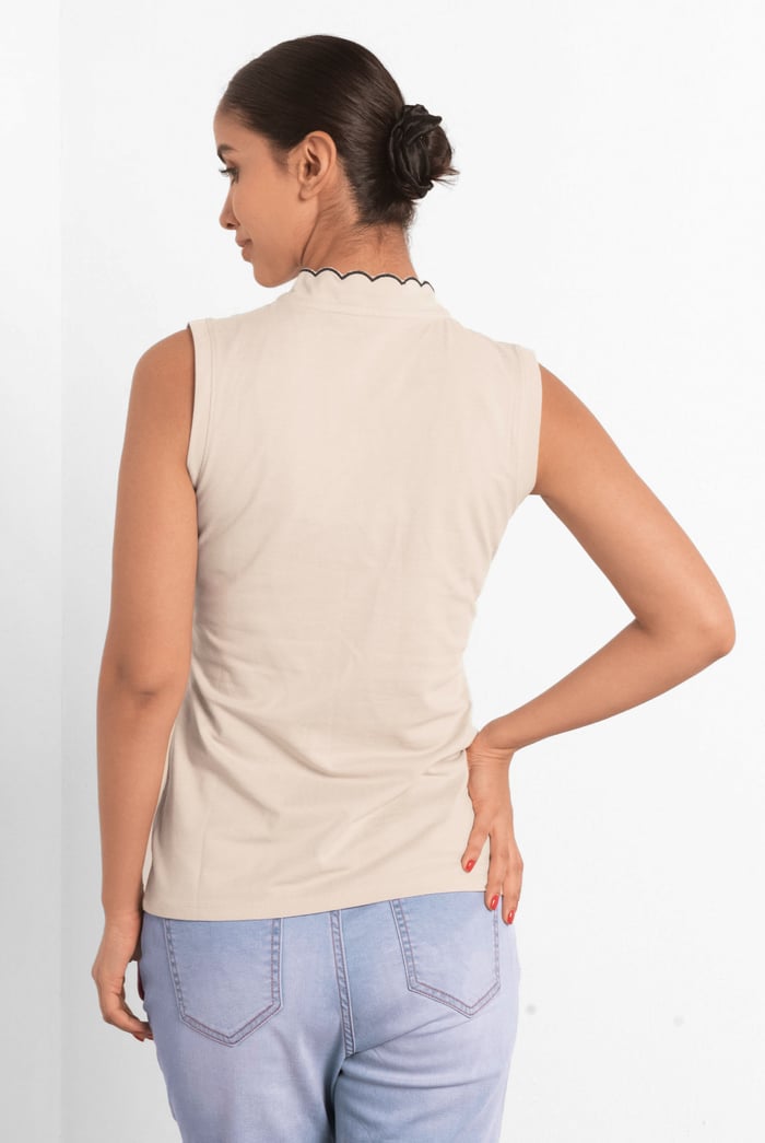 Womens Regular Fit Sleeveless Pique Polo