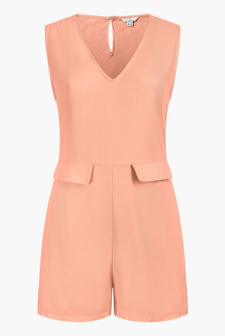 Green V-Neck Sleeveless Viscose Playsuit