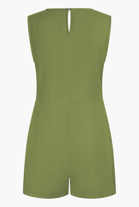 Green V-Neck Sleeveless Viscose Playsuit