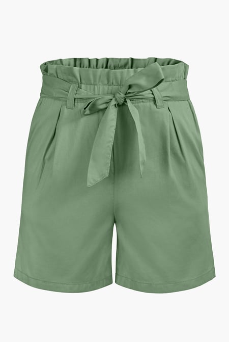 Green Paperbag Waist Cotton Shorts