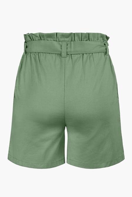 Green Paperbag Waist Cotton Shorts