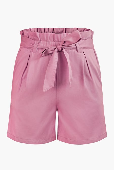 Green Paperbag Waist Cotton Shorts
