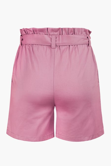 Pink Paperbag Waist Cotton Shorts
