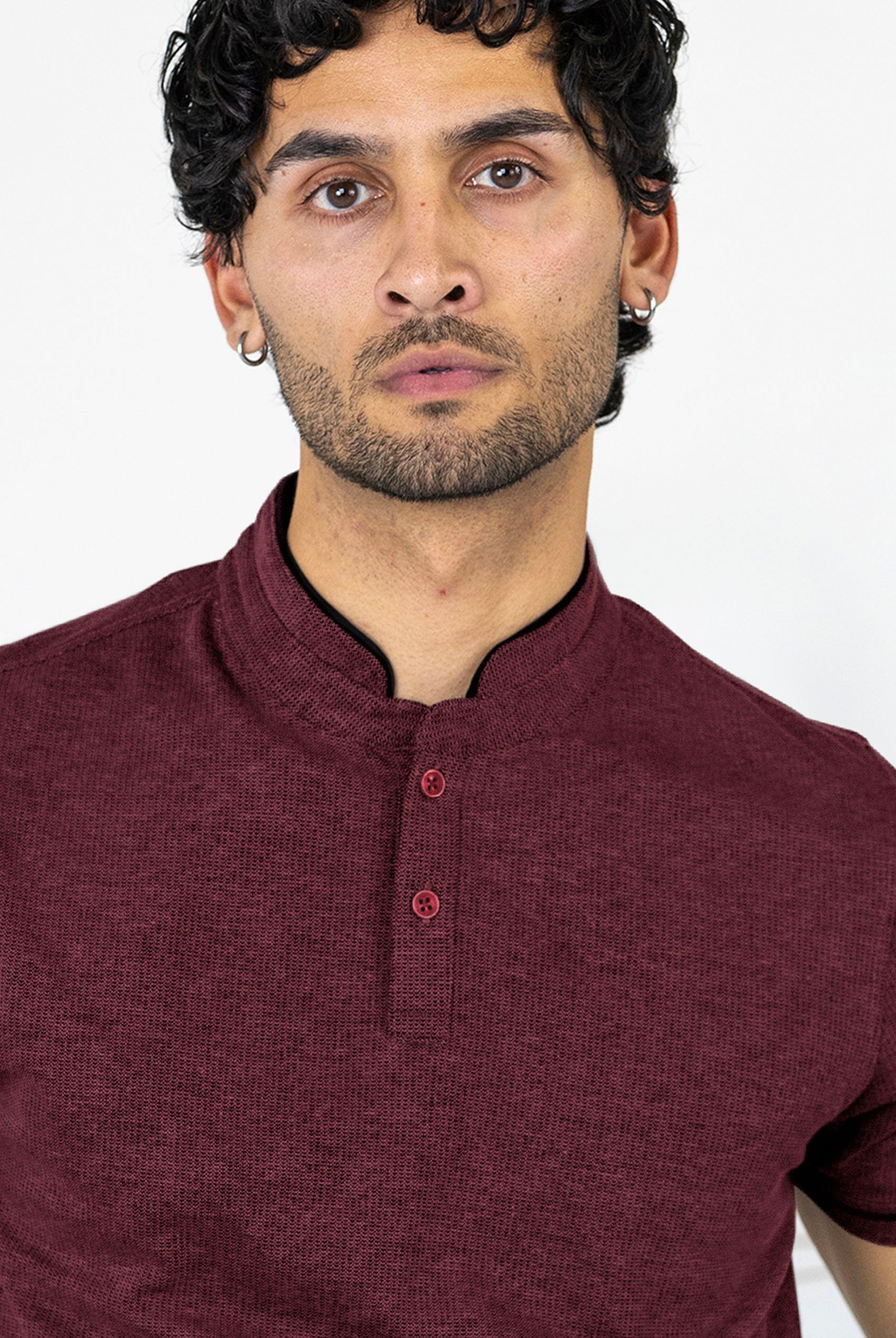 Band Collar Interlock Polo Shirt
