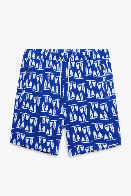 Blue Printed Shorts With Zip Pocket