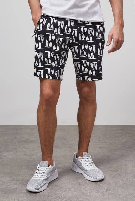 Black Printed Shorts With Zip Pocket