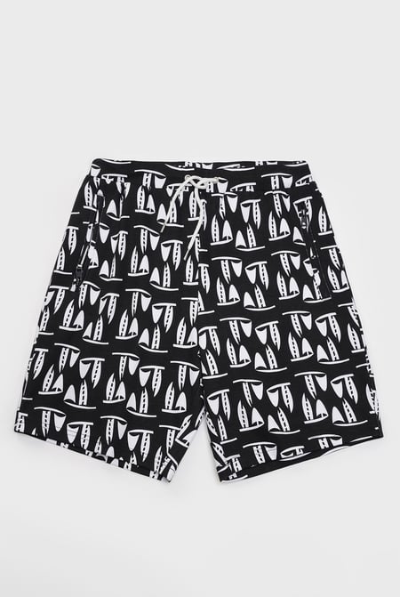Black Printed Shorts With Zip Pocket