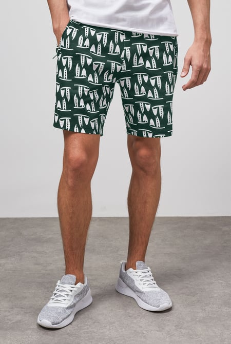 Black Printed Shorts With Zip Pocket