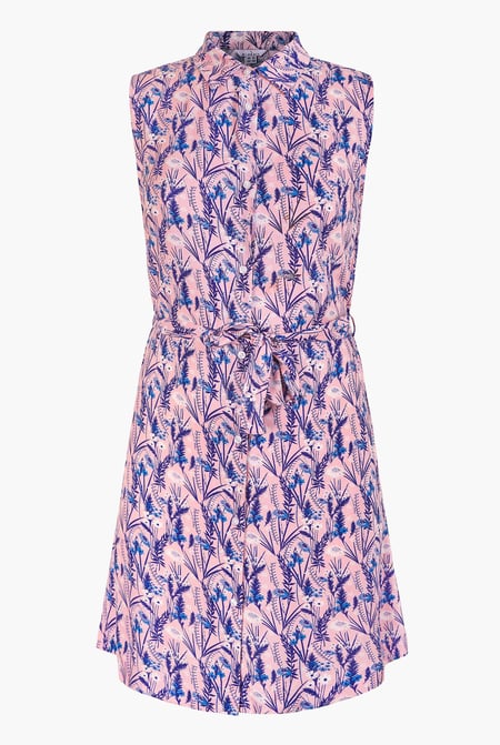 Pink Wild Garden Print Button-Through Shirt Dress