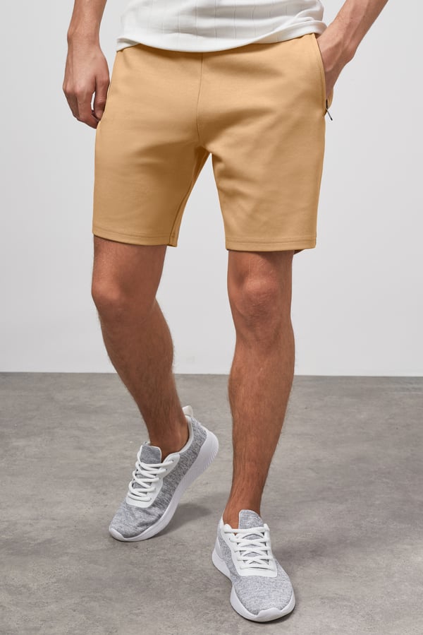 Mens Khaki Jersey Shorts With Zip Pocket