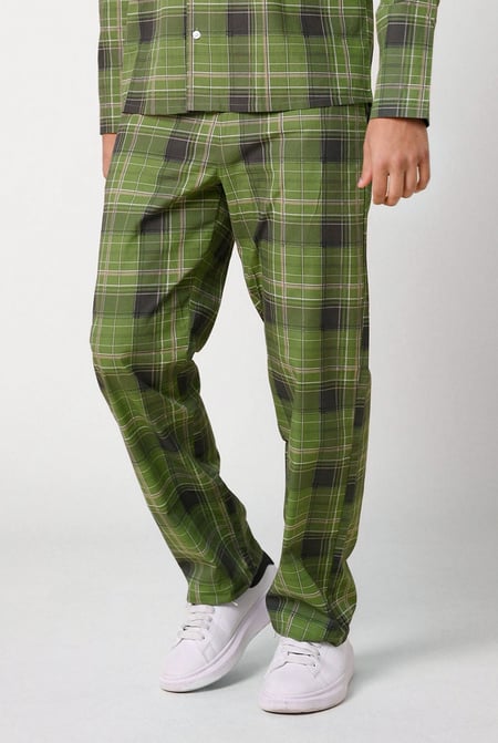 Mens Blue Woven Check Pyjamas Bottoms