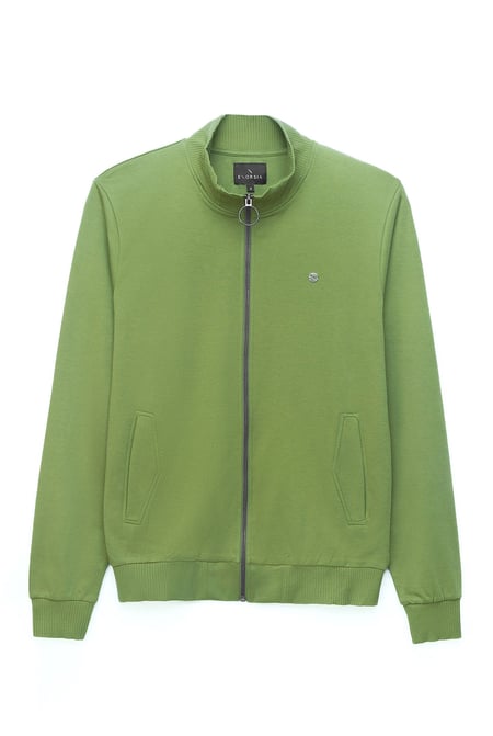 Green Zip Through Varsity Bomber Jacket