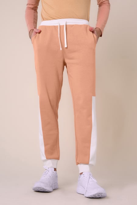 Mens White Colour Block Jogger