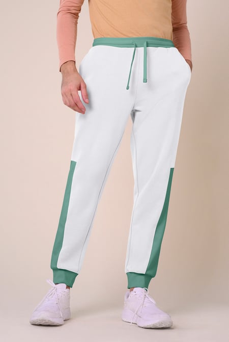 Mens White Colour Block Jogger