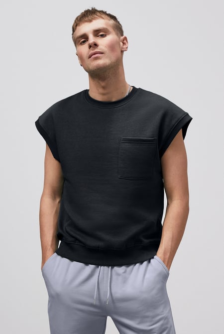Black Crew Neck Sleeveless Sweatshirt