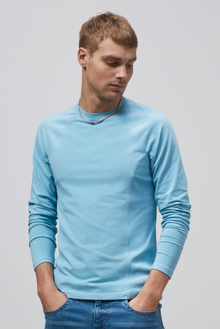 Blue Raglan With Side Panel Rib T-Shirt