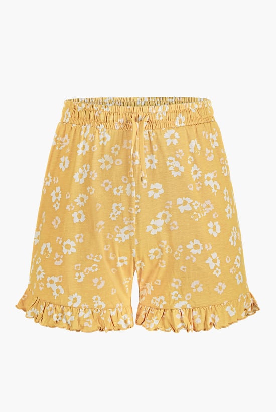 Womens Ruffle Hem Printed Shorts