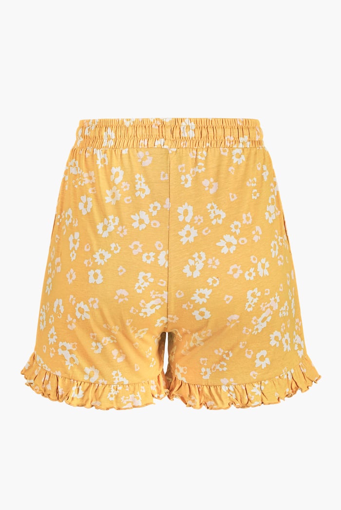 Womens Ruffle Hem Printed Shorts