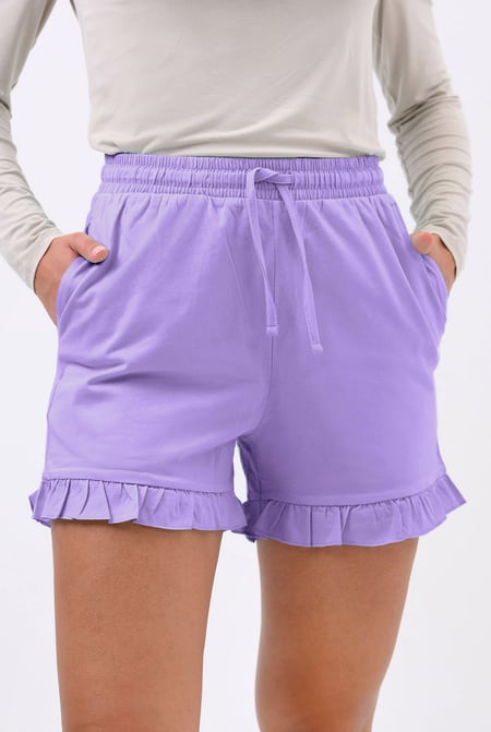 Women's Purple Essential Shorts with Frill Hem