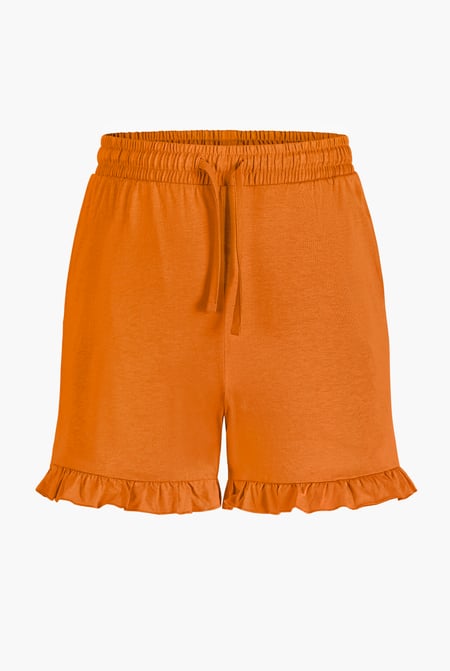 Women's Orange Essential Shorts with Frill Hem