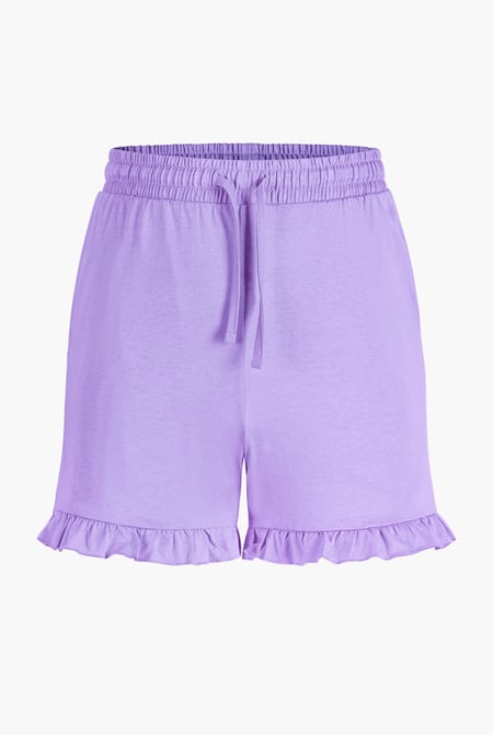Women's Purple Essential Shorts with Frill Hem