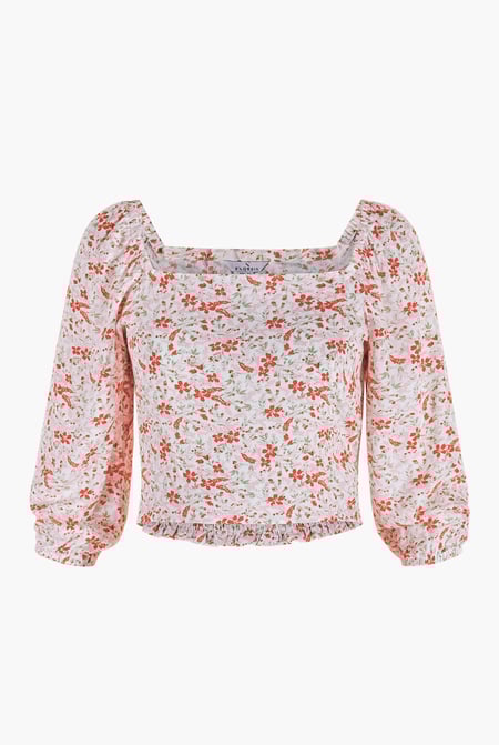 Red Floral Bardot Smocked Crop Top