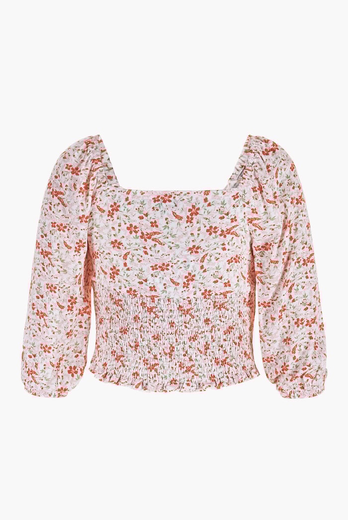 Floral Bardot Smocked Crop Top
