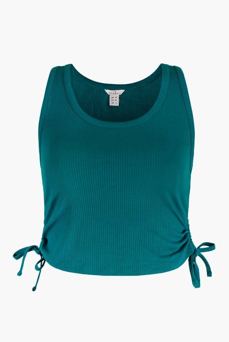 Green Ruched Rib Vest Tank Top