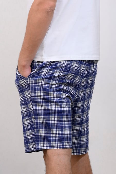Navy Check Print Jersey Shorts