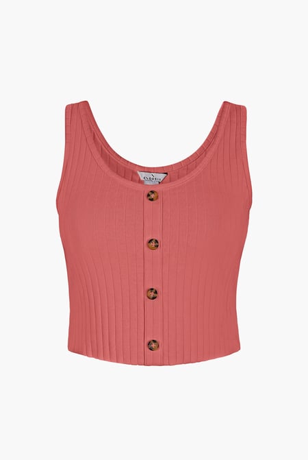 Green Ribbed Front Button Tank Top