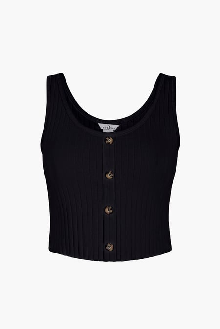Green Ribbed Front Button Tank Top