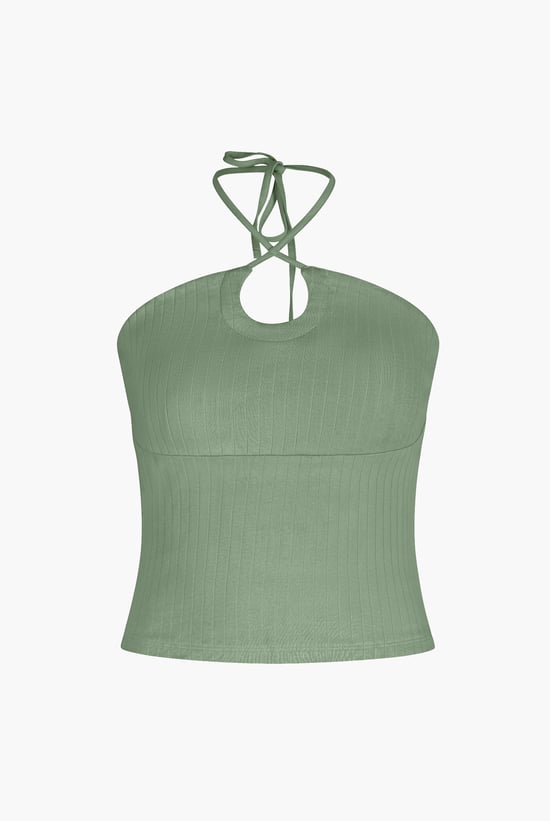 Halter Neck Ribbed Cami Vest Top