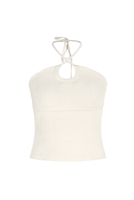 White Halter Neck Ribbed Cami Vest Top