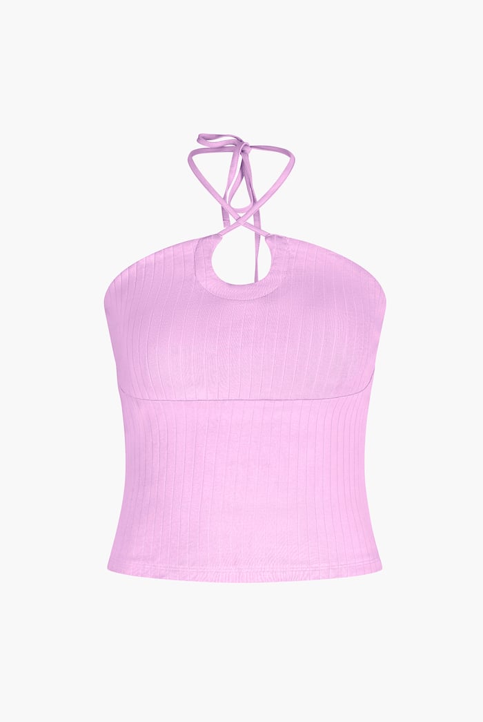 Halter Neck Ribbed Cami Vest Top