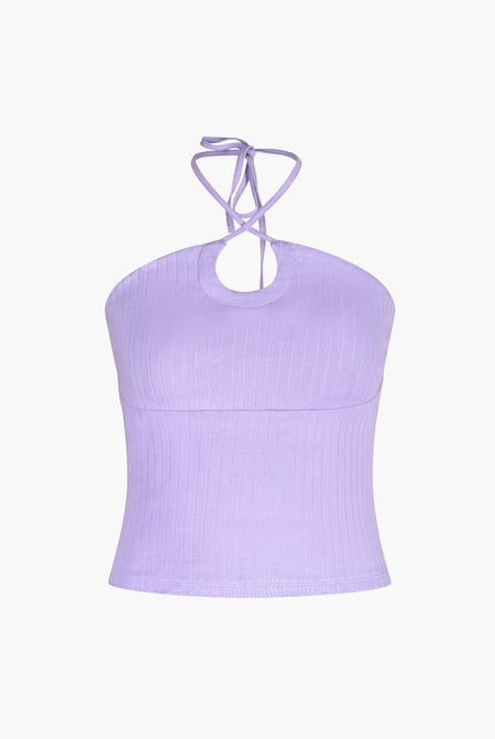 Purple Halter Neck Ribbed Cami Vest Top