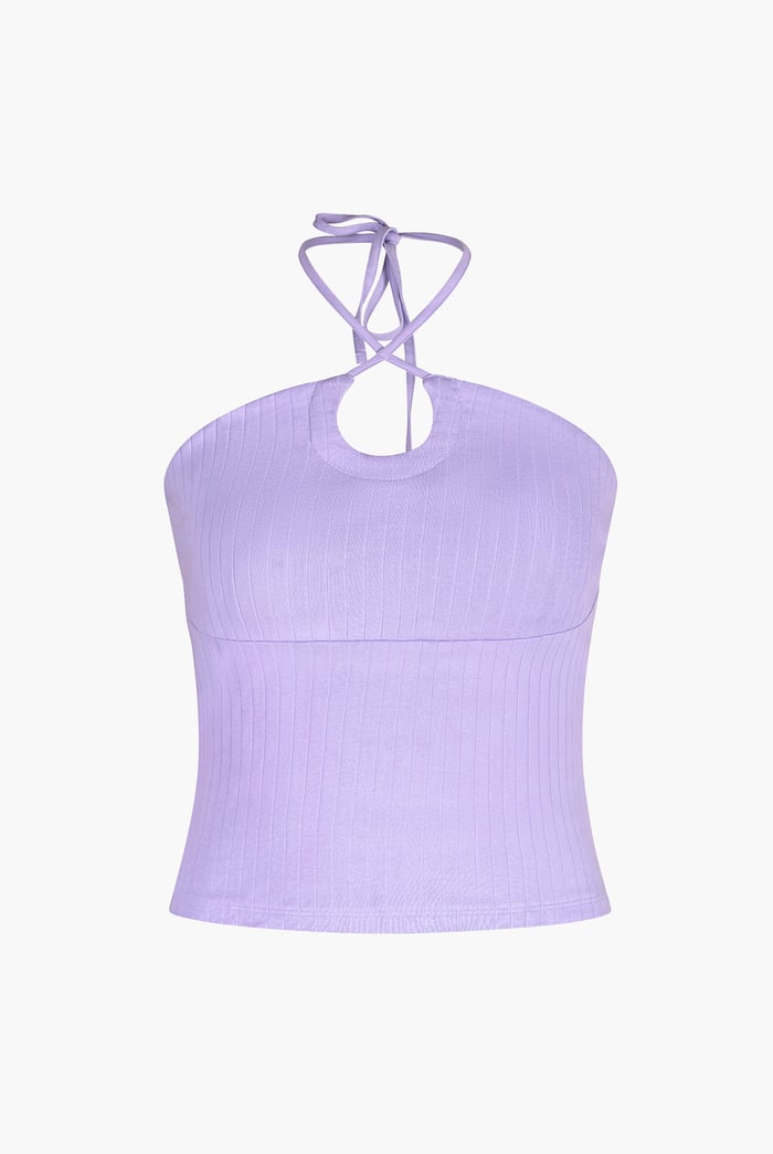 Halter Neck Ribbed Cami Vest Top