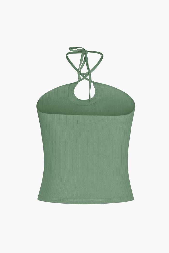 Halter Neck Ribbed Cami Vest Top