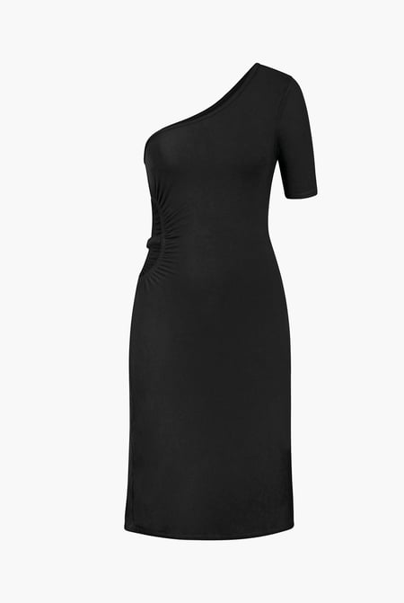 Black Asymmetric Neck Line Dress