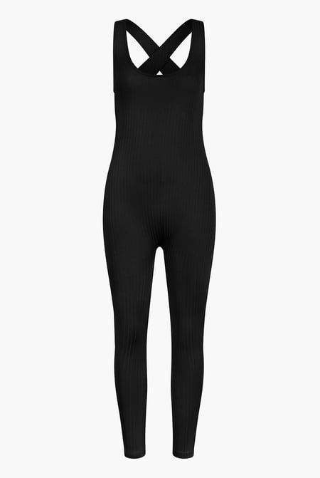 Black Criss-Cross Back Ribbed Bodysuit