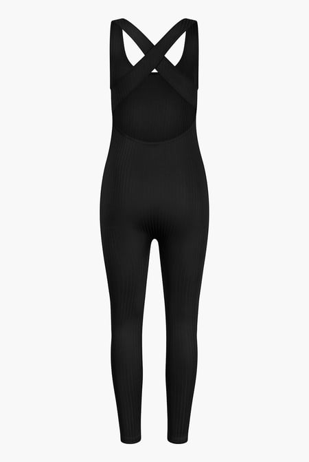 Black Criss-Cross Back Ribbed Bodysuit