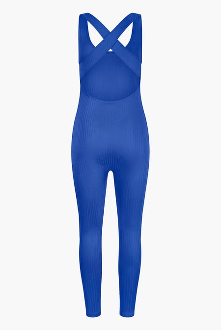 Blue Criss-Cross Back Ribbed Bodysuit
