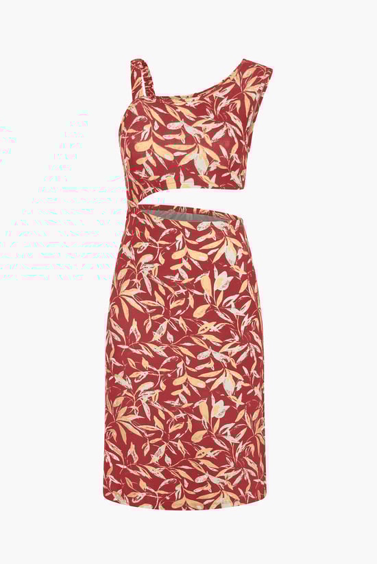 Women's Printed Midi Dress with Cut-Out Detail