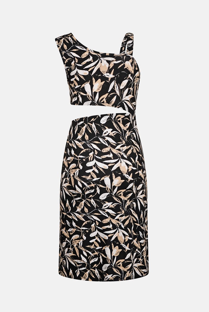 Women's Printed Midi Dress with Cut-Out Detail