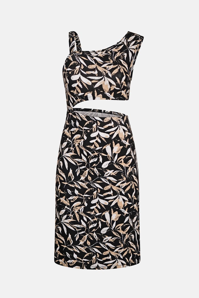 Women's Printed Midi Dress with Cut-Out Detail