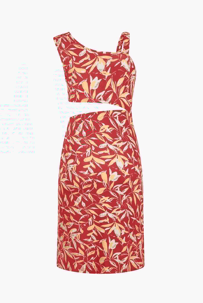 Women's Printed Midi Dress with Cut-Out Detail