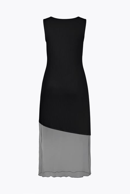 Black Chic Slim-Fit Dress with Mesh Detail